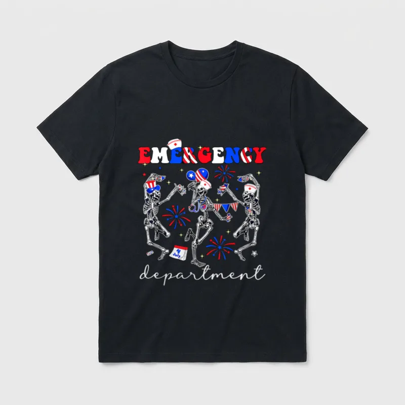 Skeleton 4th of July USA ER T-Shirt – EMERGENCY department 4 July – Classic T-Shirt in Black
