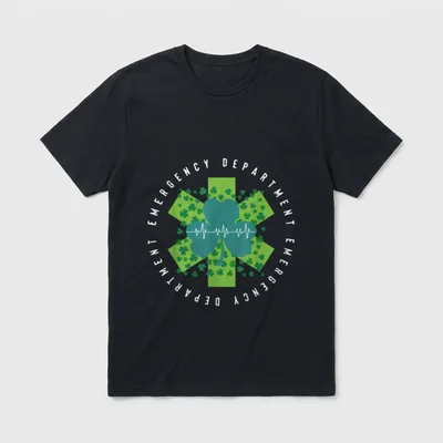 Emergency Department Nurse Saint Patrick's Day T-Shirt – EMERGENCY DEPARTMENT repeated in a ring – Classic T-Shirt in Black