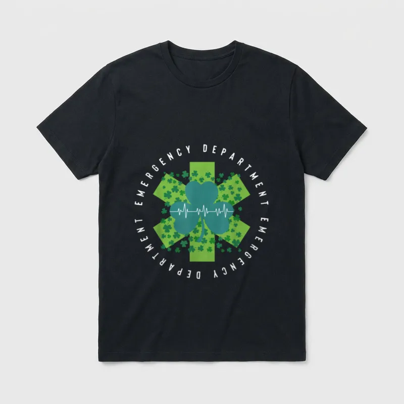 Emergency Department Nurse Saint Patrick's Day T-Shirt – EMERGENCY DEPARTMENT repeated in a ring – Classic T-Shirt in Black