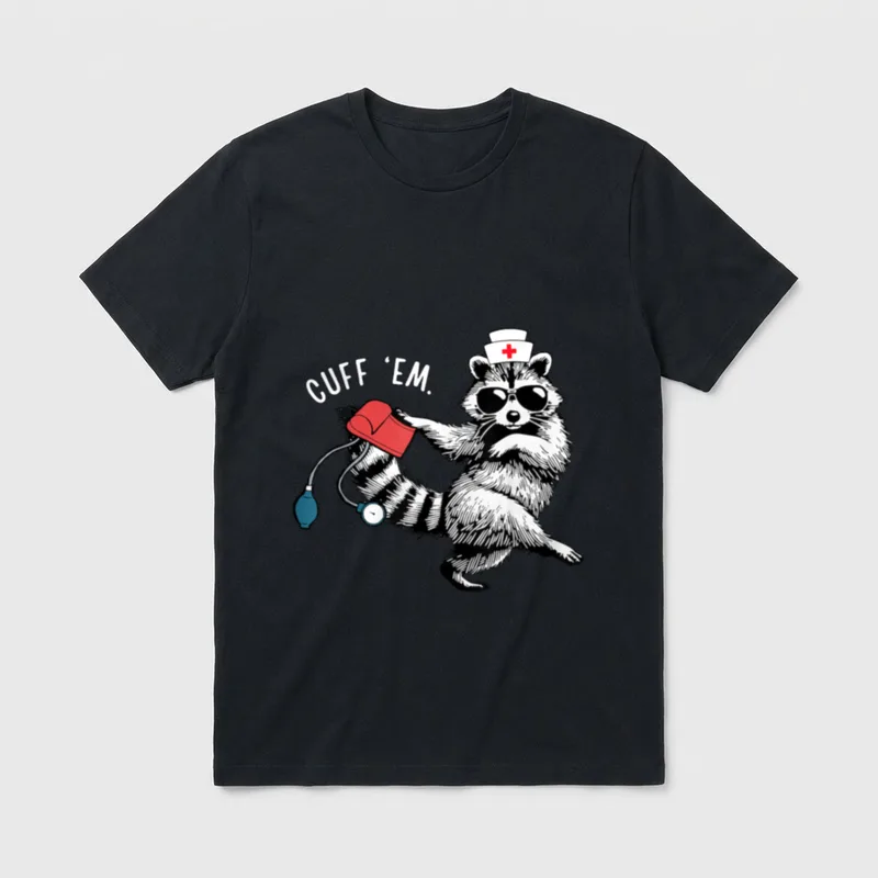Cuff Em Nurse Raccoon Registered Emergency T-Shirt – Classic T-Shirt in Black