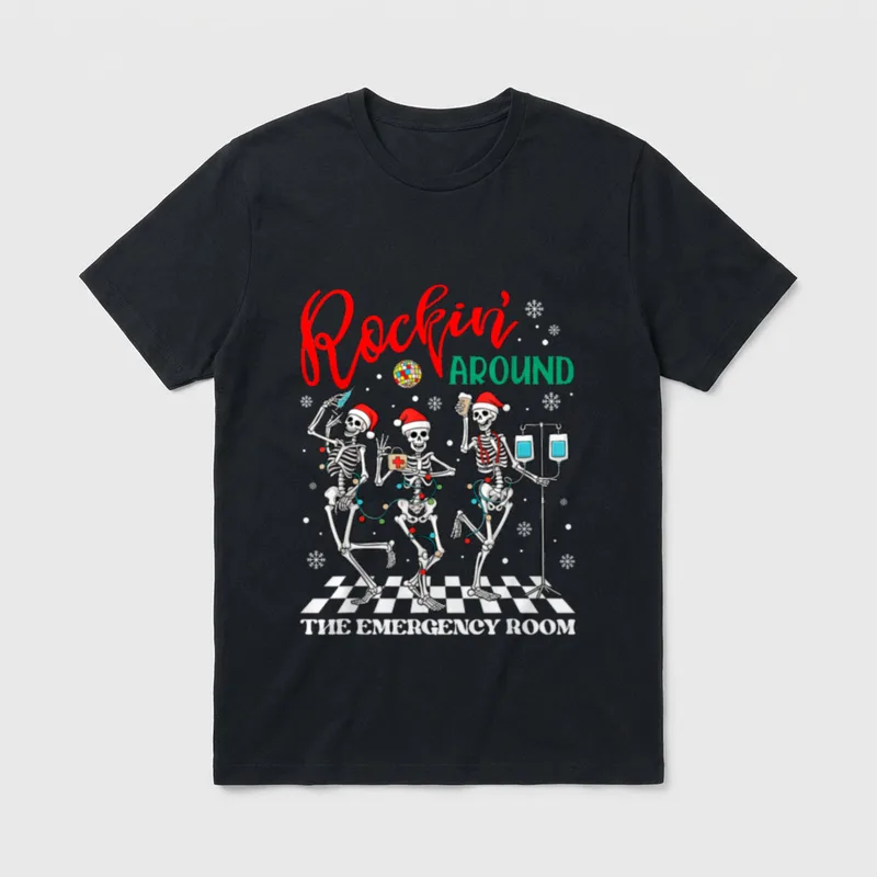 ER Christmas Nurse Rockin Around Emergency T-Shirt – Classic T-Shirt in Black