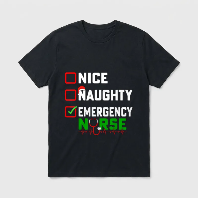 Nice Naughty Emergency Nurse Xmas ER T-Shirt – Classic T-Shirt in Black