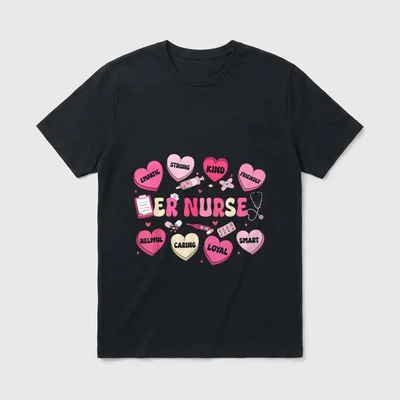 Valentine ER Nurse Hearts Coquette Pink T-Shirt – Classic T-Shirt in Black