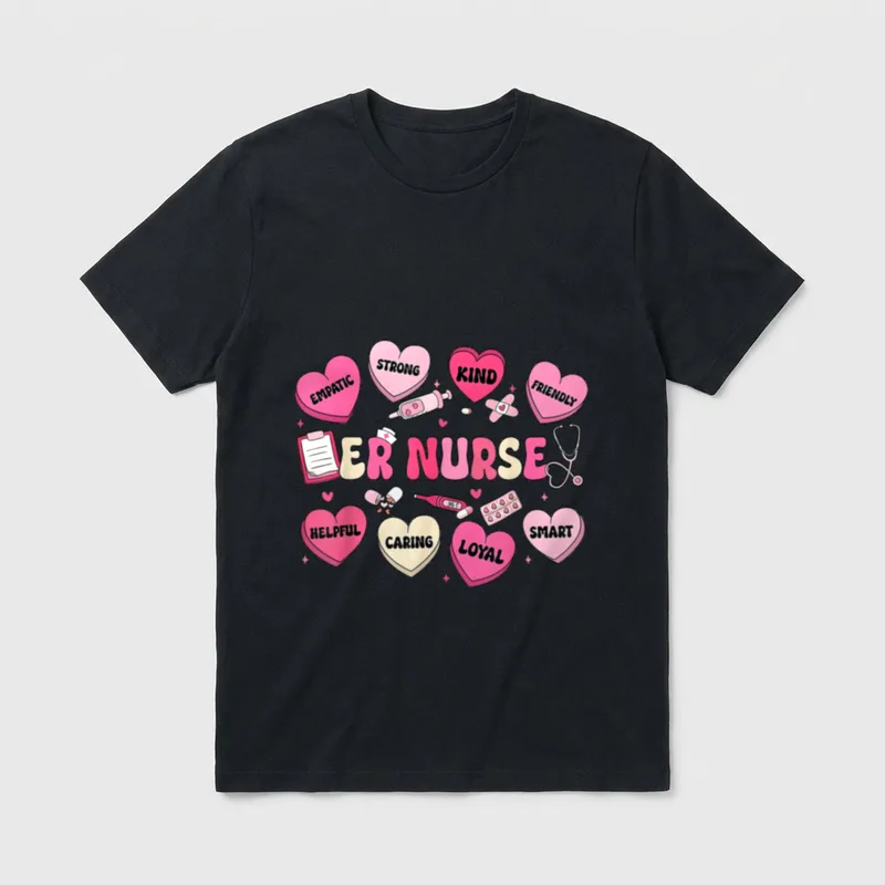 Valentine ER Nurse Hearts Coquette Pink T-Shirt – Classic T-Shirt in Black