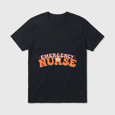 ER Nurse Emergency Room School Retro T-Shirt – “EMERGENCY NURSE” in retro lettering with a daisy – Classic T-Shirt in Black