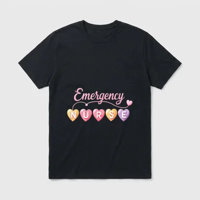 Day Cute Heart Accents Emergency Nurse T-Shirt – Classic T-Shirt in Black