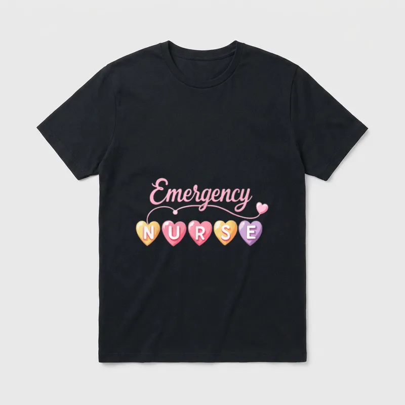 Day Cute Heart Accents Emergency Nurse T-Shirt – Classic T-Shirt in Black