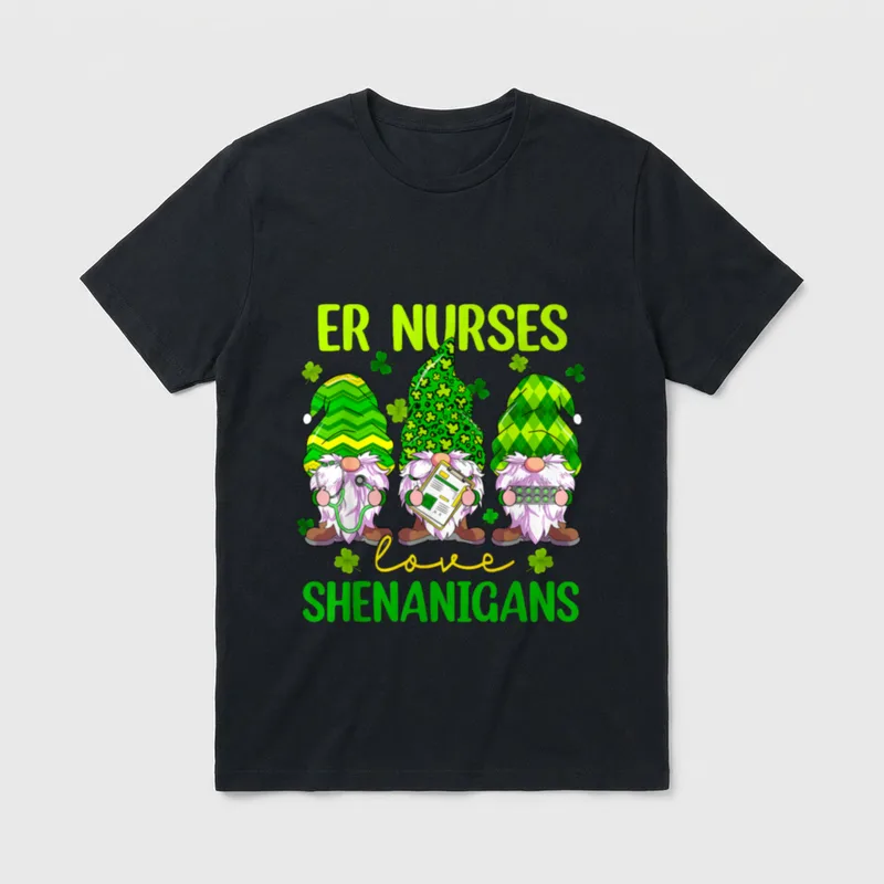 ER Nurses Love Shenanigans Gnomes Nurse T-Shirt – Classic T-Shirt in Black