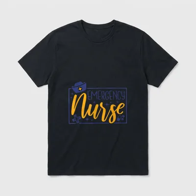 Emergency Nurse Hospital T-Shirt – EMERGENCY Nurse with a nurse cap, bandages, and pills – Classic T-Shirt in Black