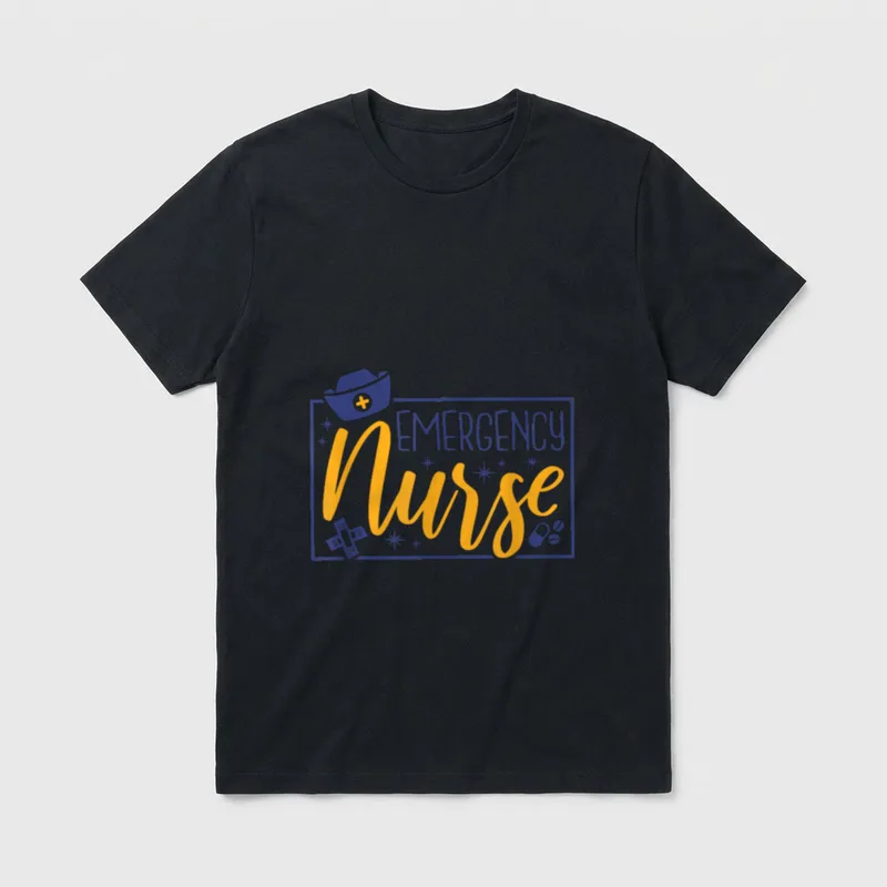 Emergency Nurse Hospital T-Shirt – EMERGENCY Nurse with a nurse cap, bandages, and pills – Classic T-Shirt in Black