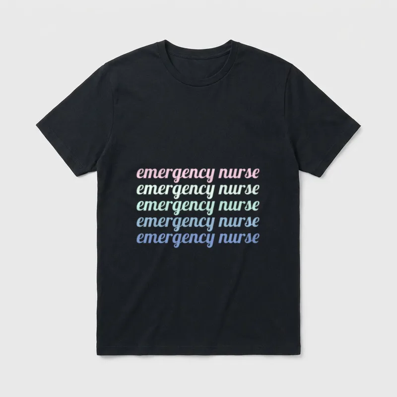 Emergency Nurse Reads T-Shirt – Stacked emergency nurse script lettering in pastel colors – Classic T-Shirt in Black
