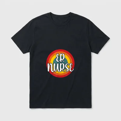 ER Nurse Emergency Room Vintage Retro T-Shirt – ER NURSE in script inside retro striped circle – Classic T-Shirt in Black