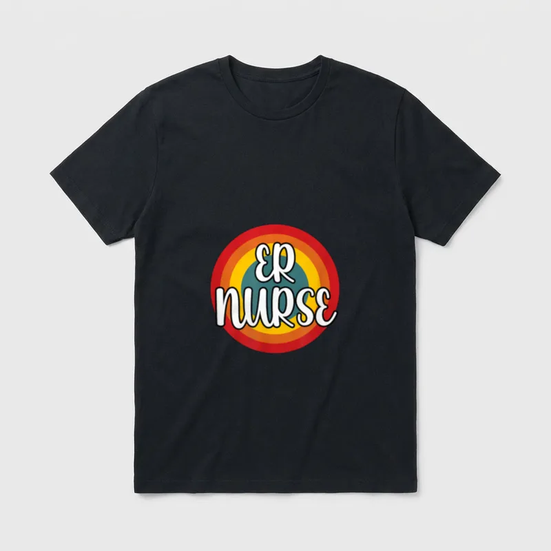 ER Nurse Emergency Room Vintage Retro T-Shirt – ER NURSE in script inside retro striped circle – Classic T-Shirt in Black