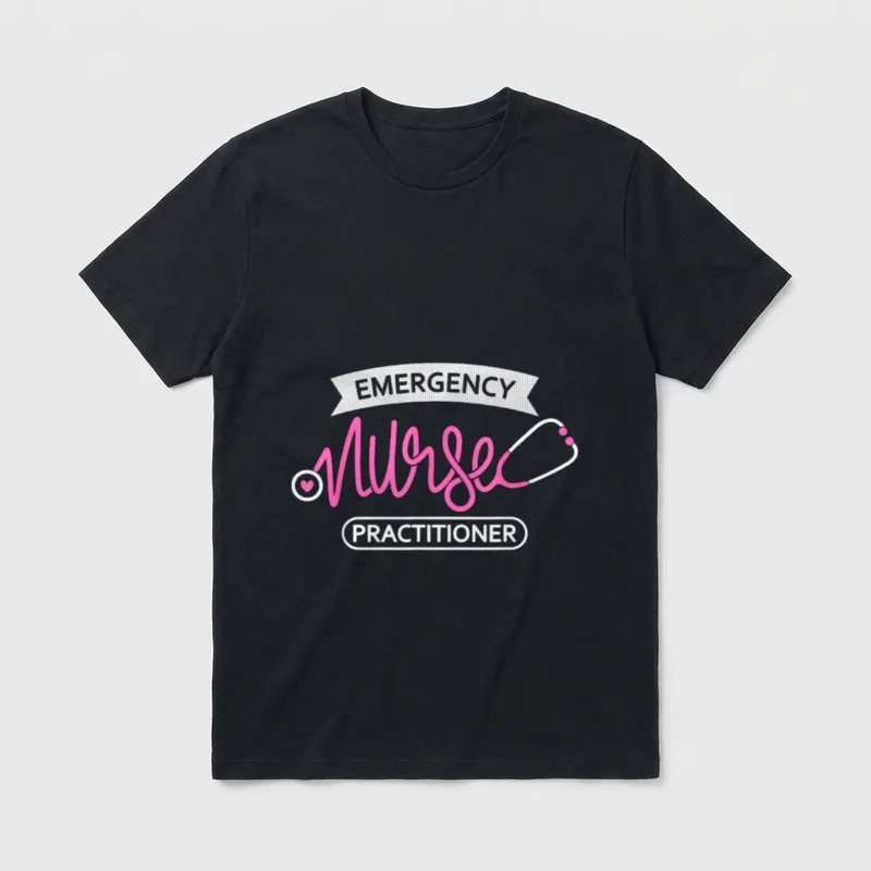 Emergency Nurse Practitioner T-Shirt – EMERGENCY Nurse PRACTITIONER printed in banner and script – Classic T-Shirt in Black