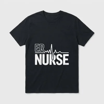 Cool Emergency Nurse Art T-Shirt – White ER NURSE text with an EKG pulse wave – Classic T-Shirt in Black