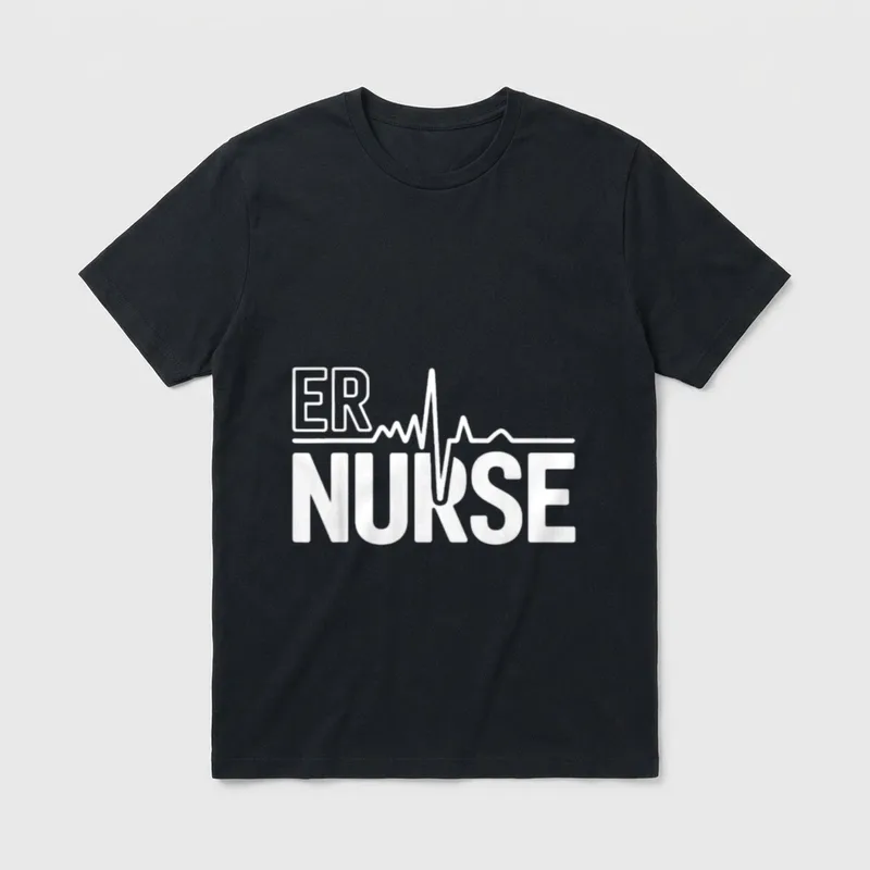 Cool Emergency Nurse Art T-Shirt – White ER NURSE text with an EKG pulse wave – Classic T-Shirt in Black