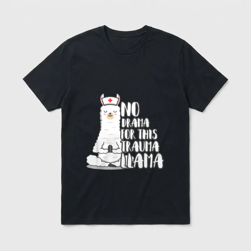 Funny Nurse Drama T-Shirt – No Drama For This Trauma Llama text with meditating nurse llama – Classic T-Shirt in Black