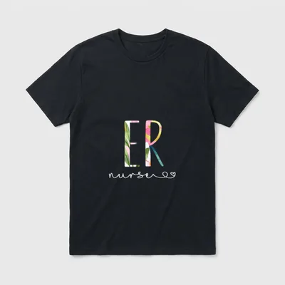 ER Nurse Cute Floral Emergency Nursing T-Shirt – Classic T-Shirt in Black