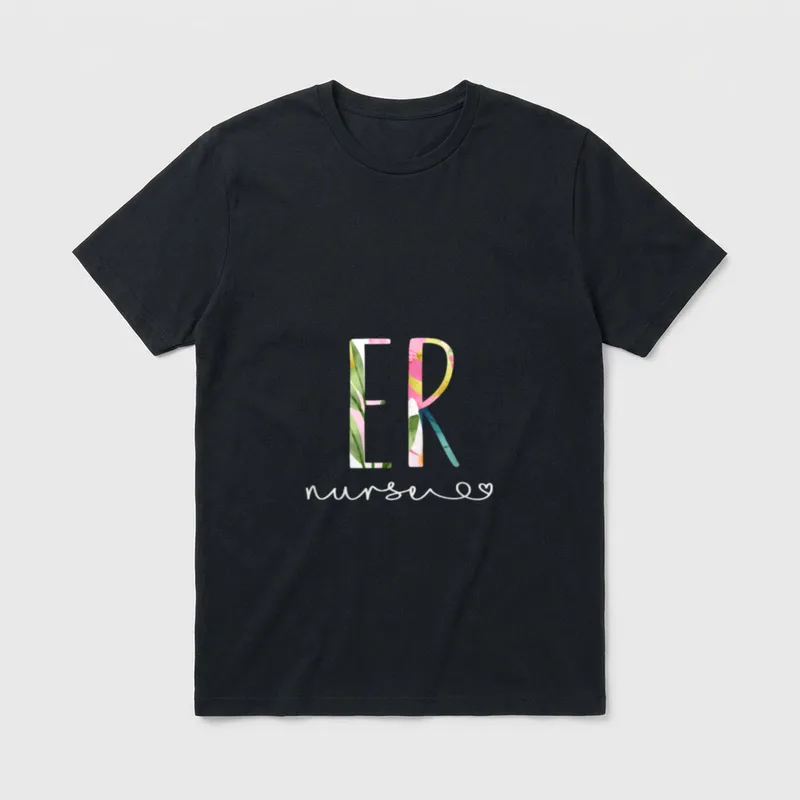 ER Nurse Cute Floral Emergency Nursing T-Shirt – Classic T-Shirt in Black