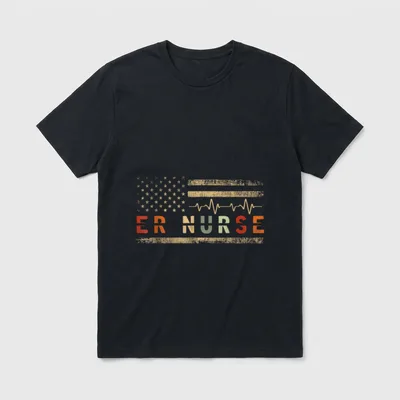 Emergency Room Nurses Classic T-Shirt – ER NURSE below distressed flag stars and an EKG lifeline – Classic T-Shirt in Black