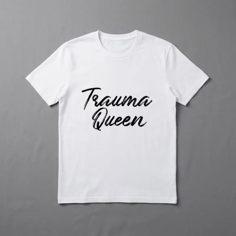 Cute Nursing Healthcare T-Shirt – Trauma Queen script lettering in bold brush cursive – Classic T-Shirt in Black