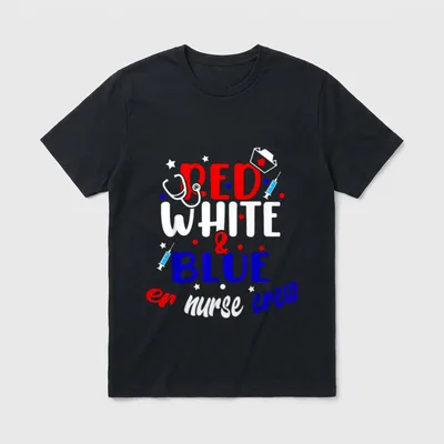 ER Nurse 4th of July Red T-Shirt – RED WHITE & BLUE er nurse crew with stethoscope and nurse cap – Classic T-Shirt in Black