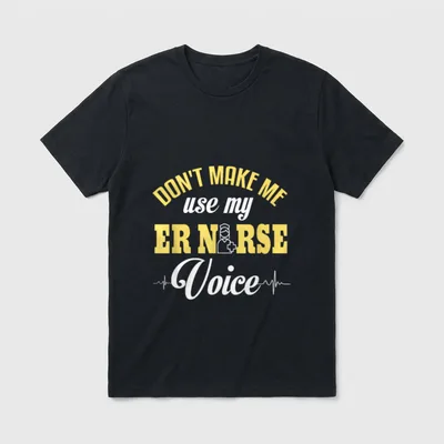 Funny ER Nurse T-Shirt – DON'T MAKE ME use my ER NURSE Voice text with pulse line – Classic T-Shirt in Black