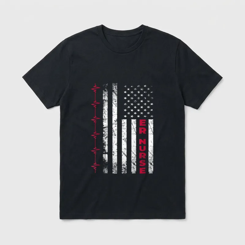 ER Nurse American Flag Proud T-Shirt – Classic T-Shirt in Black