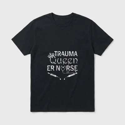 Trauma Queen ER Nurse Vintage White T-Shirt – TRAUMA Queen ER NURSE with crown and syringes – Classic T-Shirt in Black