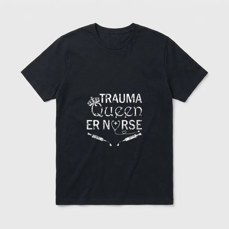 Trauma Queen ER Nurse Vintage White T-Shirt – TRAUMA Queen ER NURSE with crown and syringes – Classic T-Shirt in Black