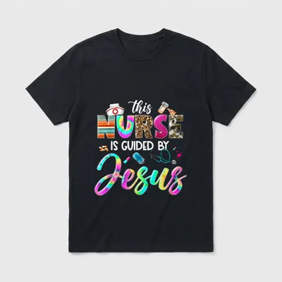 Nurse Guided by Jesus Christian Stethoscope T-Shirt – this NURSE IS GUIDED BY Jesus lettering – Classic T-Shirt in Black