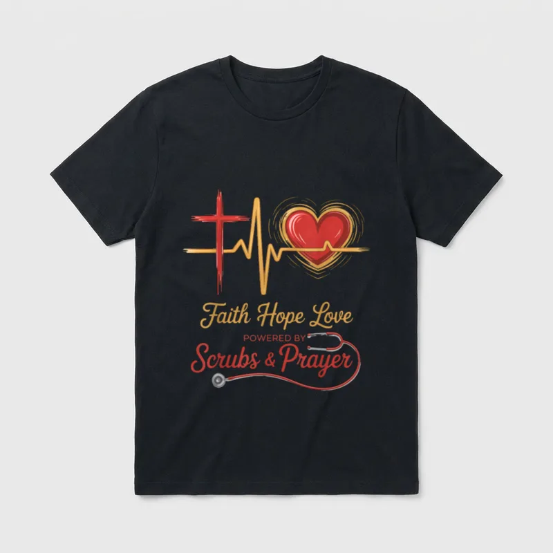 Scrubs and Prayer Nurse Christian God T-Shirt – Classic T-Shirt in Black