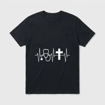 Christian Nurse Religious Nursing Jesus Heartbeat T-Shirt – Classic T-Shirt in Black