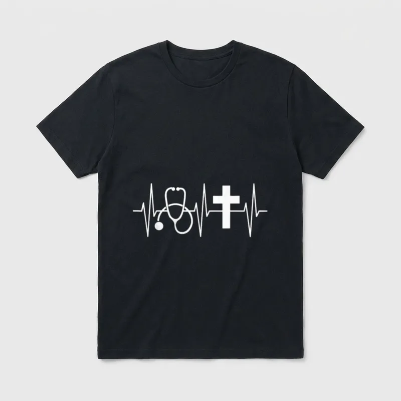 Christian Nurse Religious Nursing Jesus Heartbeat T-Shirt – Classic T-Shirt in Black