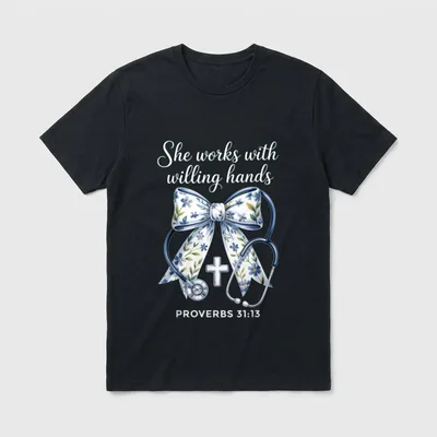 Hands Coquette Ribbon Faith Christian Nurse T-Shirt – Classic T-Shirt in Black