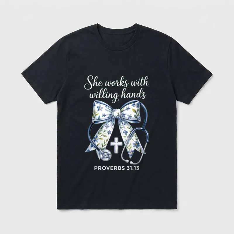 Hands Coquette Ribbon Faith Christian Nurse T-Shirt – Classic T-Shirt in Black