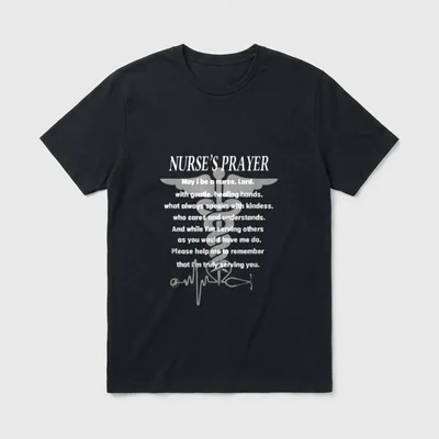 Best Nurse Christian T-Shirt – Nurse’s prayer text with caduceus and stethoscope heartbeat – Classic T-Shirt in Black