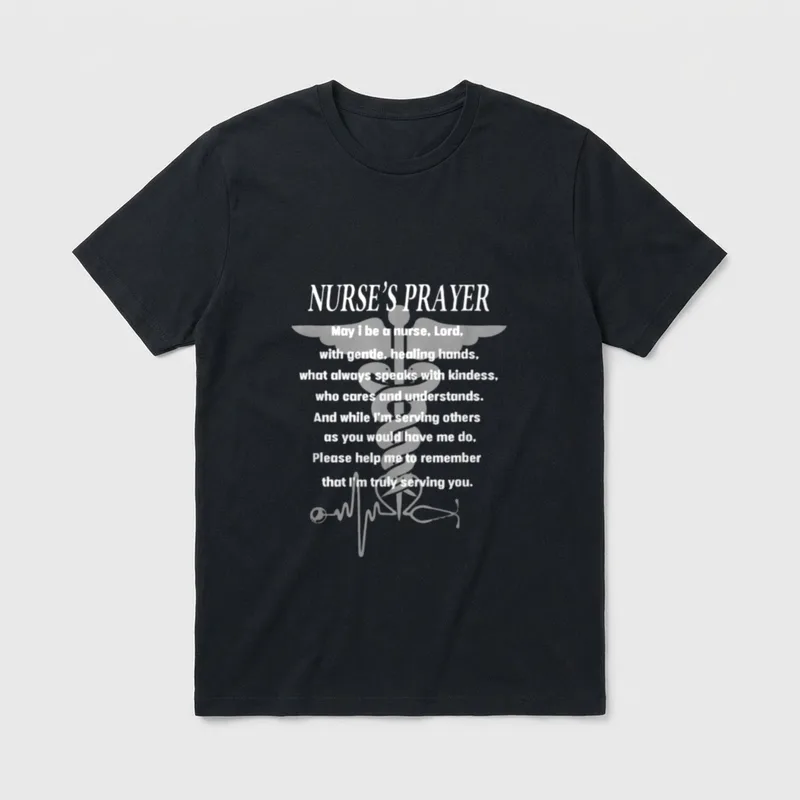 Best Nurse Christian T-Shirt – Nurse’s prayer text with caduceus and stethoscope heartbeat – Classic T-Shirt in Black