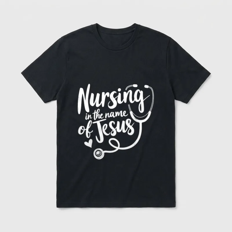 Nursing in the Name of Christian T-Shirt – Nursing in the name of Jesus with stethoscope and heart – Classic T-Shirt in Black