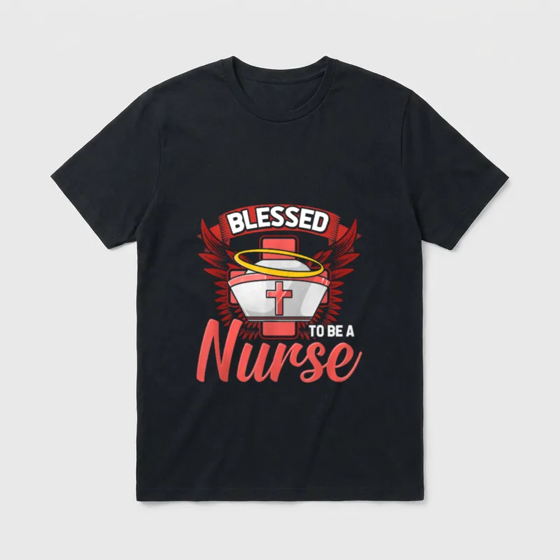Blessed to Be a Nurse Christian T-Shirt – “BLESSED TO BE A Nurse” on nurse cap graphic – Classic T-Shirt in Black
