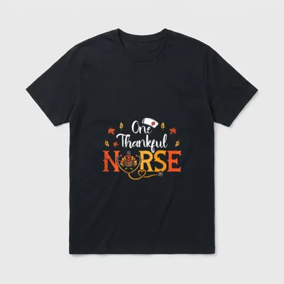 Fall Nurse Shirt – One Thankful Nurse lettering with turkey and stethoscope – Classic T-Shirt in Black
