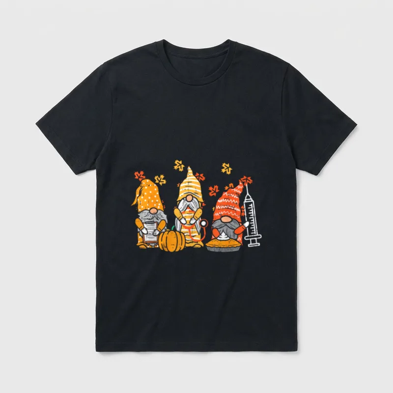 Thanksgiving Nurse Gnomes Fall T-Shirt – Classic T-Shirt in Black