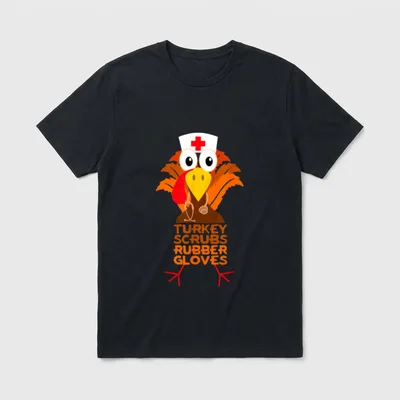 Thanksgiving Nurse Turkey Scrubs Rubber Gloves T-Shirt – Classic T-Shirt in Black