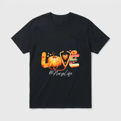 Love Nurse Life Pumpkin Fall Autumn T-Shirt – Classic T-Shirt in Black