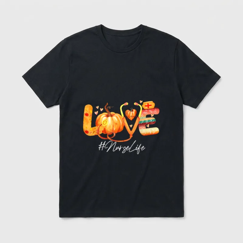 Love Nurse Life Pumpkin Fall Autumn T-Shirt – Classic T-Shirt in Black