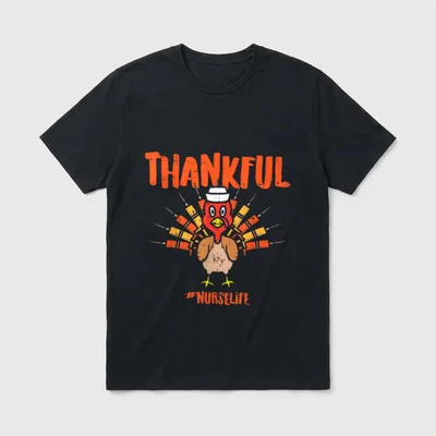 Thankful Turkey Nurse Life Cute Thanksgiving T-Shirt – Classic T-Shirt in Black