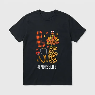 Love Turkey Stethoscope Nurse Thanksgiving Fall T-Shirt – Classic T-Shirt in Black