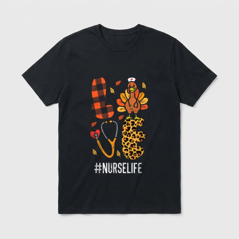 Love Turkey Stethoscope Nurse Thanksgiving Fall T-Shirt – Classic T-Shirt in Black