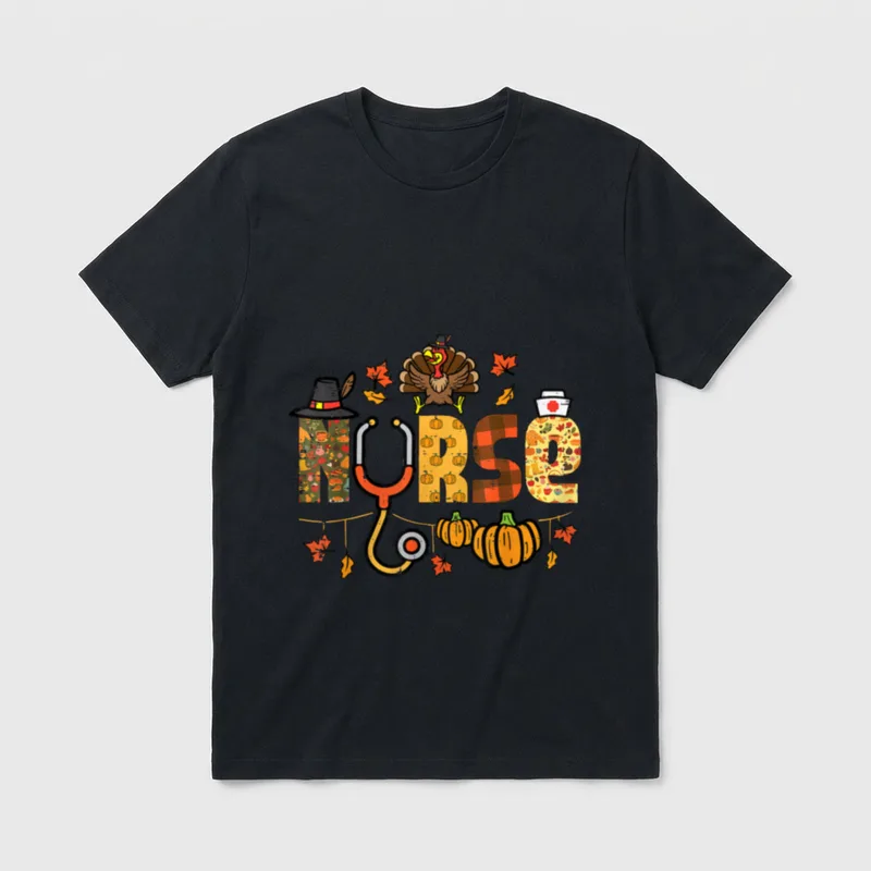 Thanksgiving Nurse Stethoscope Fall ER T-Shirt – Classic T-Shirt in Black