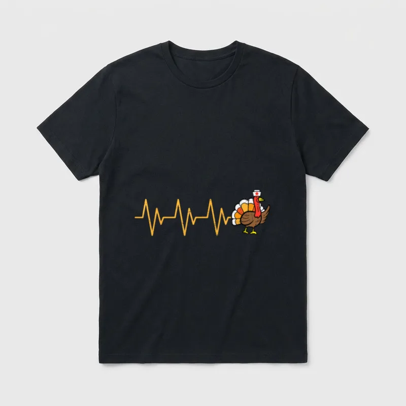 Heartbeat Turkey Nurse Thanksgiving T-Shirt – Classic T-Shirt in Black